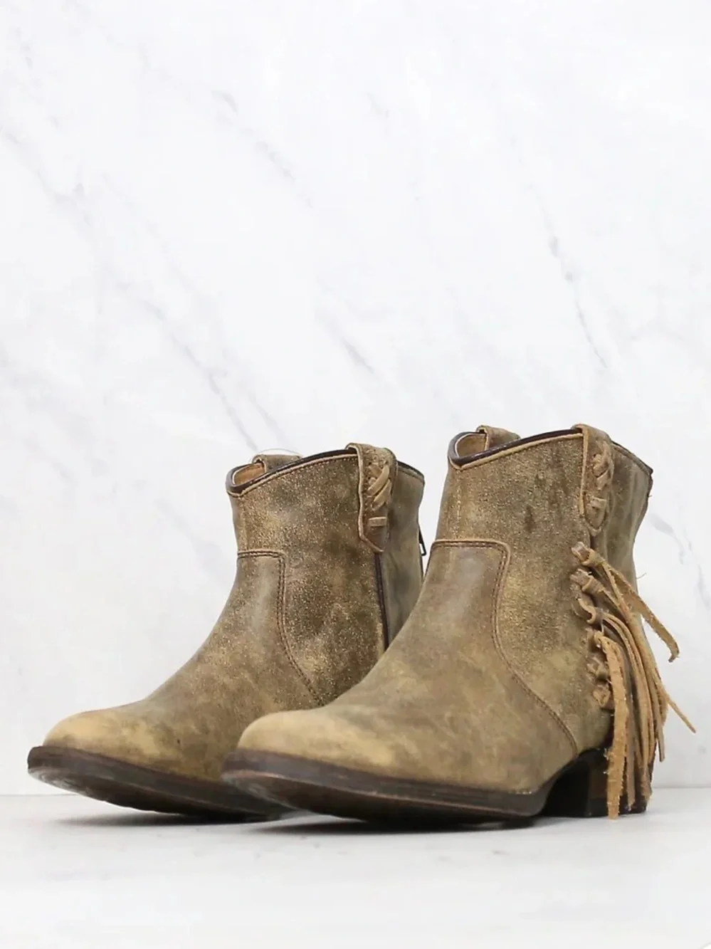 Very Volatile Genuine Leather Fringe Ankle Boots